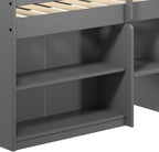 Grey Twin Loft Bed with Built in Drawers and Bookshelf