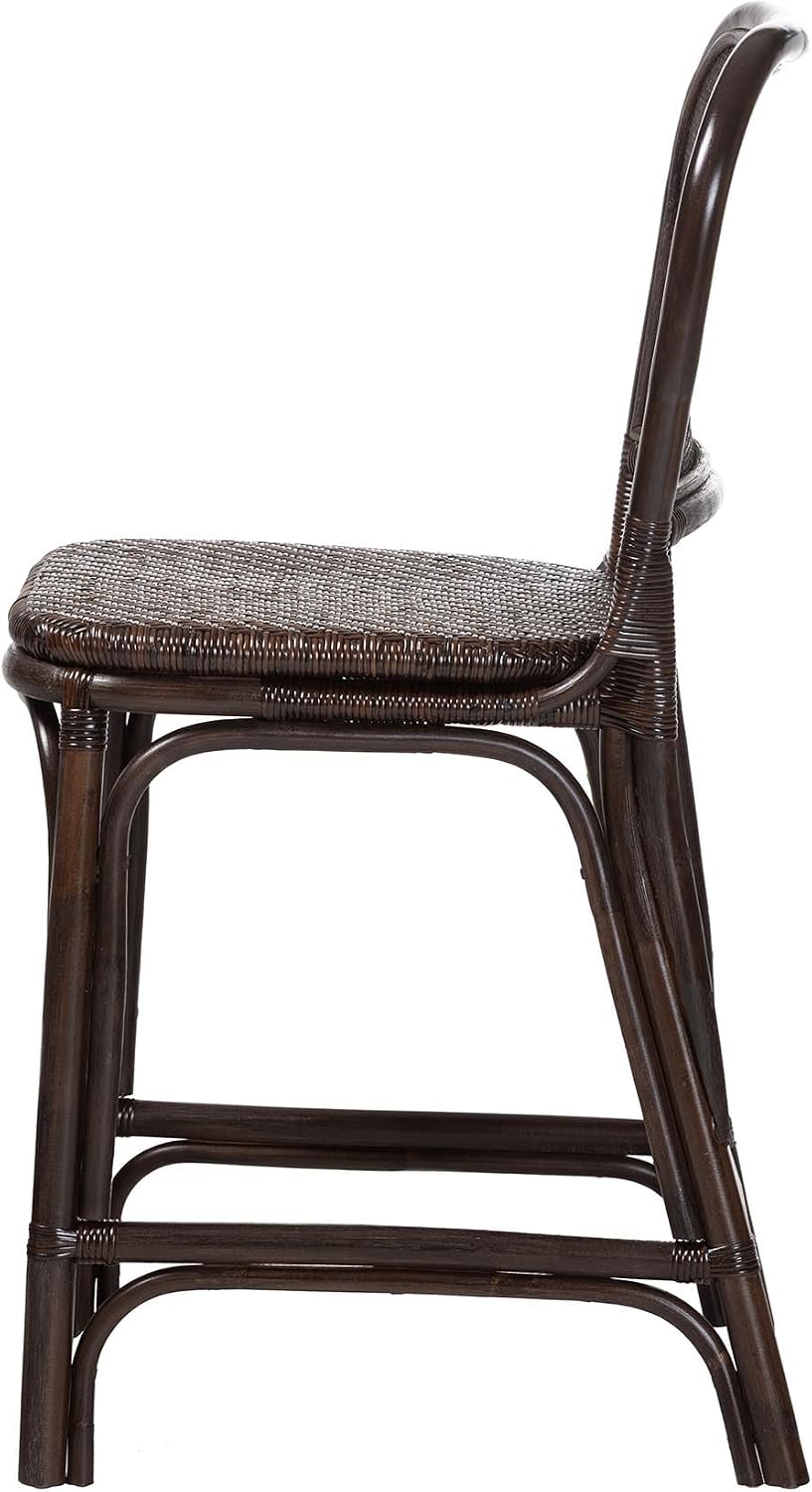 Bali & pari Irene Natural Rattan Counter Stool - Handwoven Wicker Accent Stool with Lattice Backrest for Kitchen Island Seating