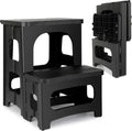 2 Step Folding Stool Non Slip 250 lb Capacity Foldable Step Stool 8 and 17 Inch Dual Height Portable Foot Stool for Kitchen Bathroom Black