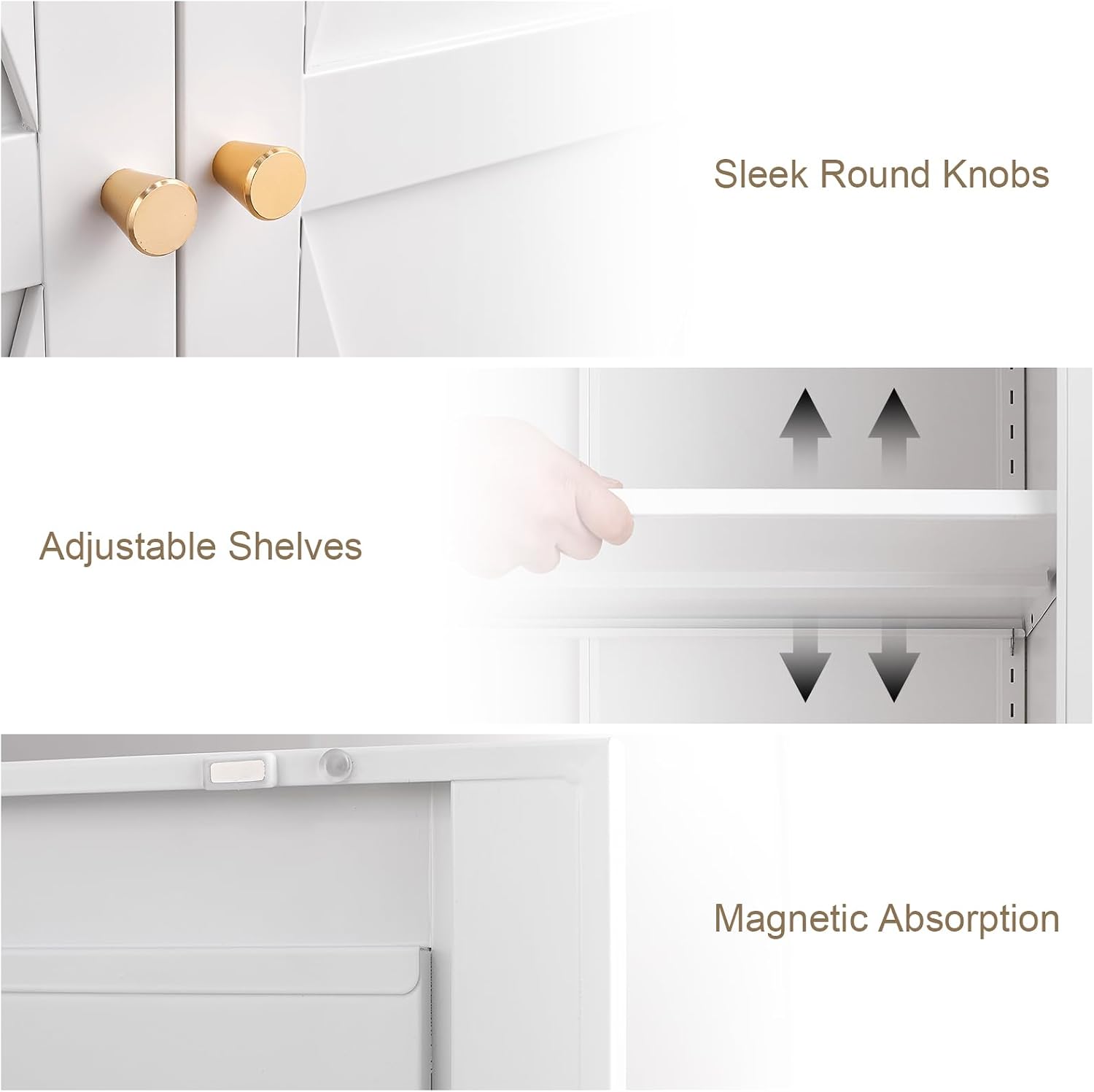Pantry Storage Cabinet, Metal Pantry Cabinet with Adjustable Shelves,Cupboard,Tall Storage Cabinets for Kitchen, Living Room, Dining Room and Office, White