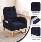 Nursery Rocking Chair with Retractable Footrest,Accent Rocker for Relaxing, Side Pocket,A+ Grade Rubber Wood,Suitable for Living Room,Bedroom and Balcony (Teddy Fleece, Navy Blue)