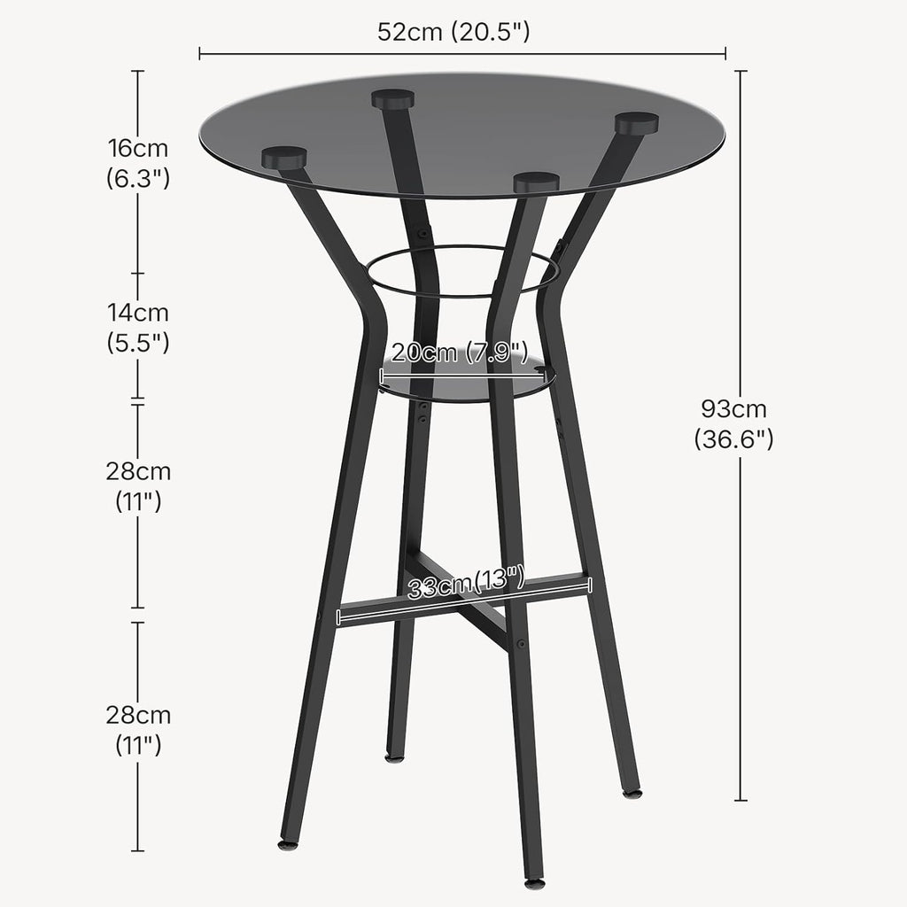 YATINEY Bar Table, 2-Tier Round High Top Table, Pub Table, Home Bar Counter Height, Bistro Tables, for Kitchen, Living Room, Meeting Room, Pub, Transparent and Black BT03BK