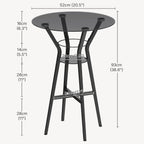 YATINEY Bar Table, 2-Tier Round High Top Table, Pub Table, Home Bar Counter Height, Bistro Tables, for Kitchen, Living Room, Meeting Room, Pub, Transparent and Black BT03BK