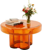 Modern Glass Coffee Table,Minimalist Round Coffee Table with Base,Modern Small End Table with Tempered Glass Top for Office Hotel Balcony (Amber)