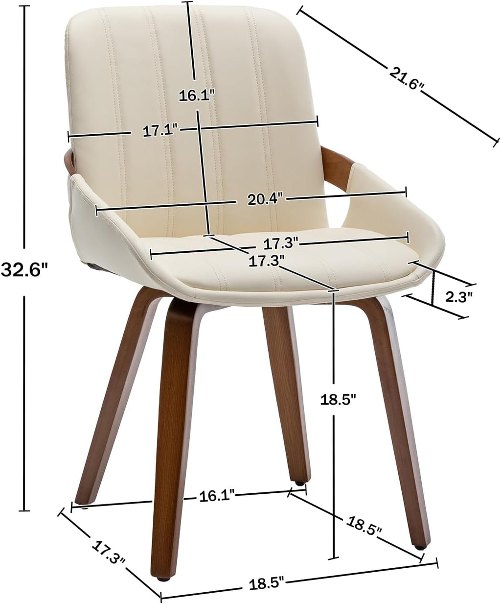 Mid Century Modern Faux Leather Upholstered Dining Chairs,Armless Accent Chairs with Sturdy Natural Wood Legs,Bamboo Backrest Support for Kitchen&Dining Room Chairs(1PCS,Beige)