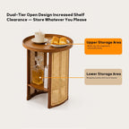 Rattan Coffee Table Round End Table with 2 Layer Storage Bamboo Living Room Side Table for Sofa Bedroom Balcony Small Space