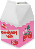 ban.do Ceramic Petite Carton Shape Vase, Strawberry Milk | Retro Inspired Decorative Mini Vase, Unique Food Theme Pink Home, Kitchen, and Bookshelf Decor