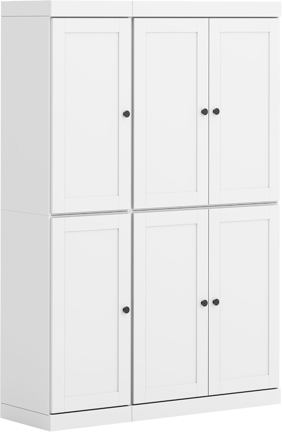 Palace Imports Solid Wood Tall Kitchen Pantry Cabinet - 71.5" H x 48.5" W – Wooden Storage Cabinet w/ 6 Shaker Doors & 8 Adjustable Shelves – White, 100% Renewable Eco-Friendly Wood, Made in Brazil