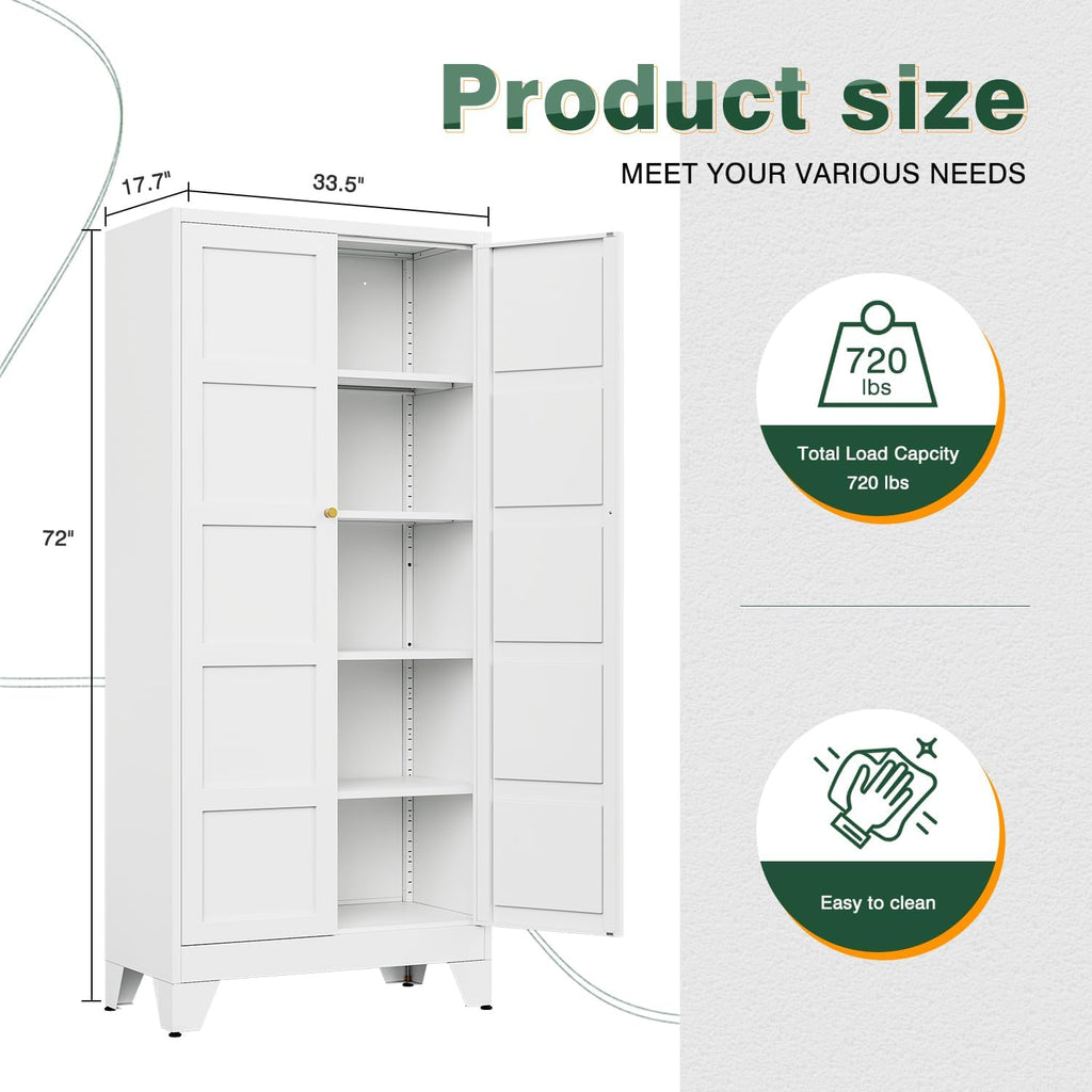 Letaya 72" H Metal Storage Cabinet with 2 Doors and 4 Shelves,Tall Kitchen Pantry Cabinets,Utility Pantry Organizers for Cupboard/Dining/Bathroom/Home Office/Garage (Black, 72" H x 18" D x 33.5" W)
