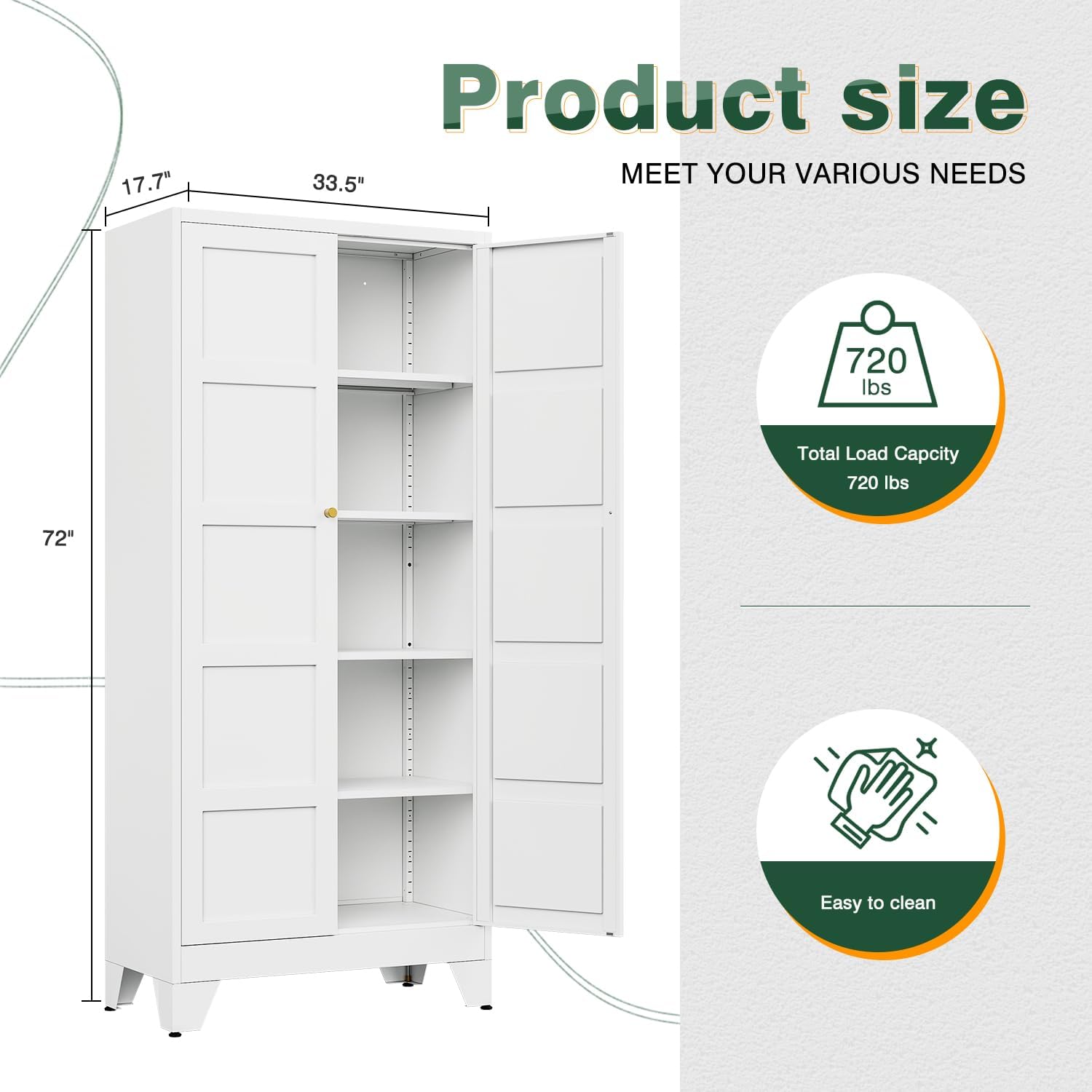 Letaya 72" H Metal Storage Cabinet with 2 Doors and 4 Shelves,Tall Kitchen Pantry Cabinets,Utility Pantry Organizers for Cupboard/Dining/Bathroom/Home Office/Garage (Black, 72" H x 18" D x 33.5" W)