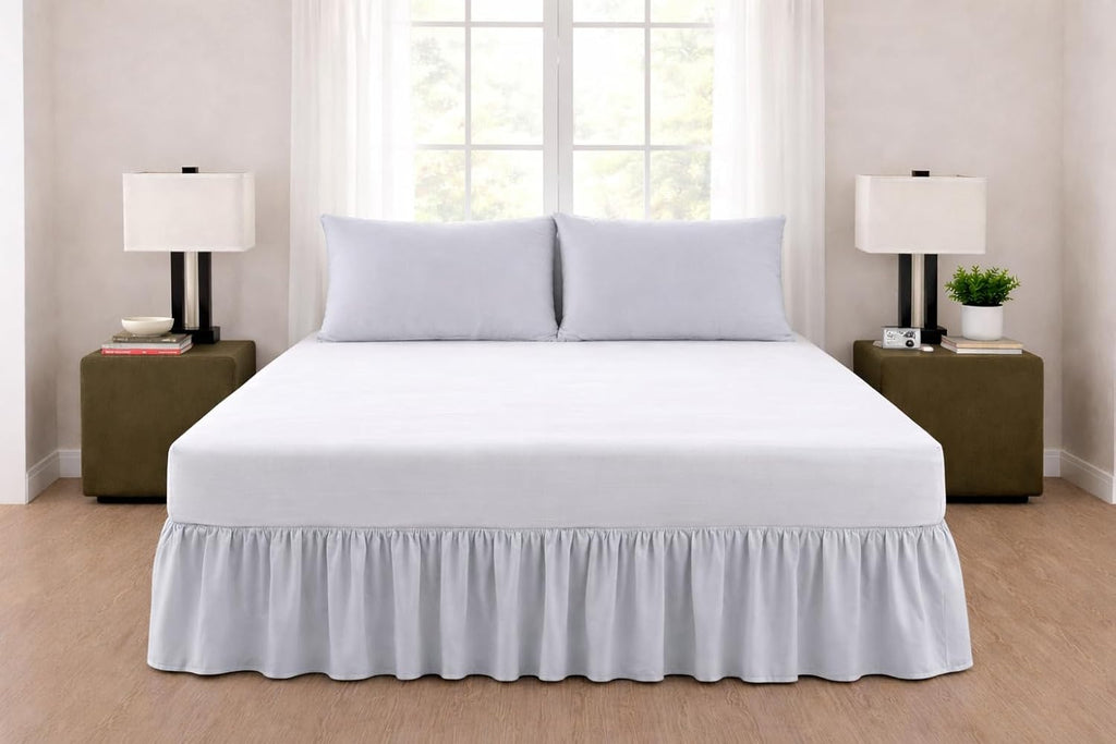 Full XL Ruffle Bed Skirt – 18 Inch Drop Dust Ruffle with Platform, Ultra Soft Microfiber, Wrinkle Fade Shrink Resistant, Easy Fit Hotel Quality Bedskirt Size (54X80) – Light Grey