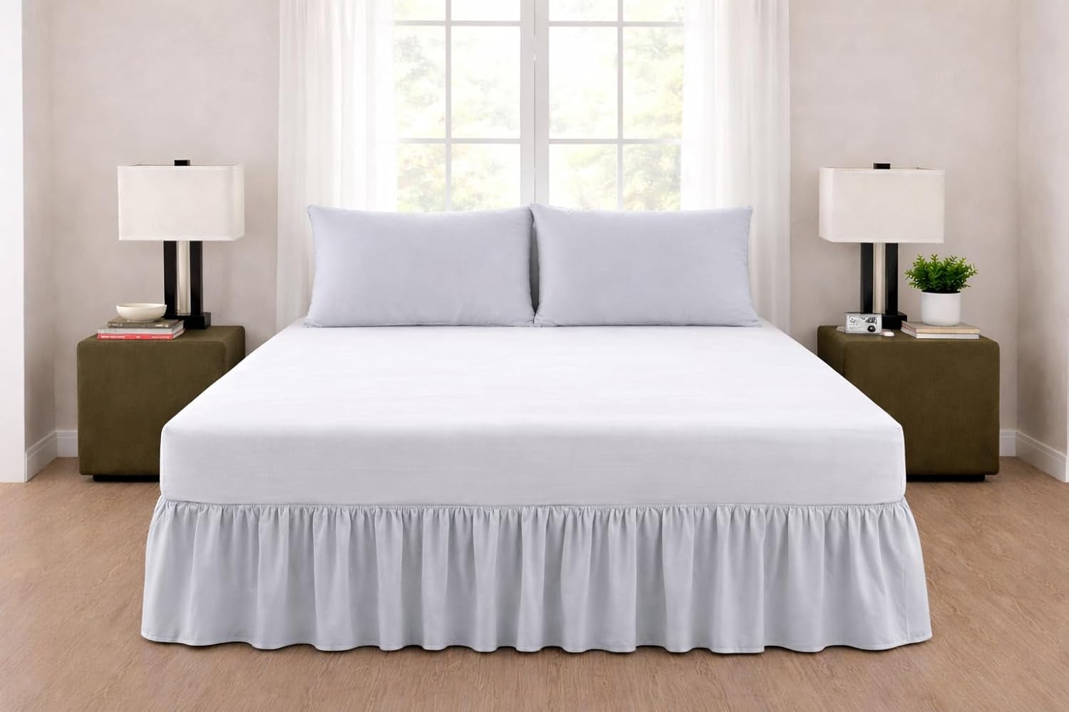 Full XL Ruffle Bed Skirt – 18 Inch Drop Dust Ruffle with Platform, Ultra Soft Microfiber, Wrinkle Fade Shrink Resistant, Easy Fit Hotel Quality Bedskirt Size (54X80) – Light Grey