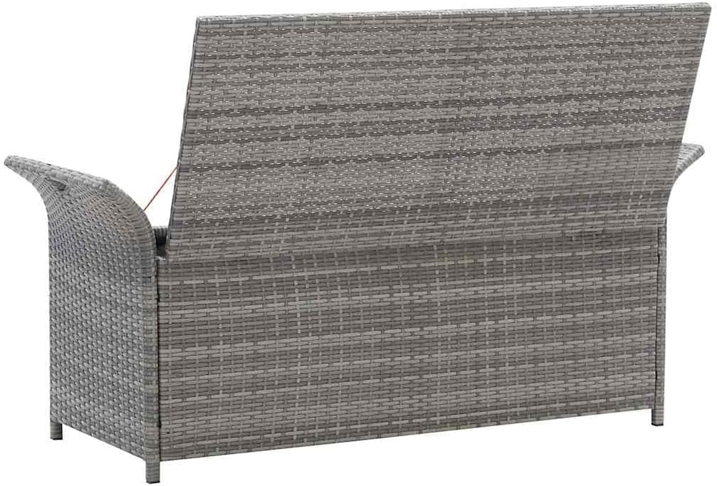 Poly Rattan Patio Storage Bench with Cushion Gray, 54.3 Inch Waterproof PE Storage Bench for Outdoor Use, Large Space with Removable Polyester Cover