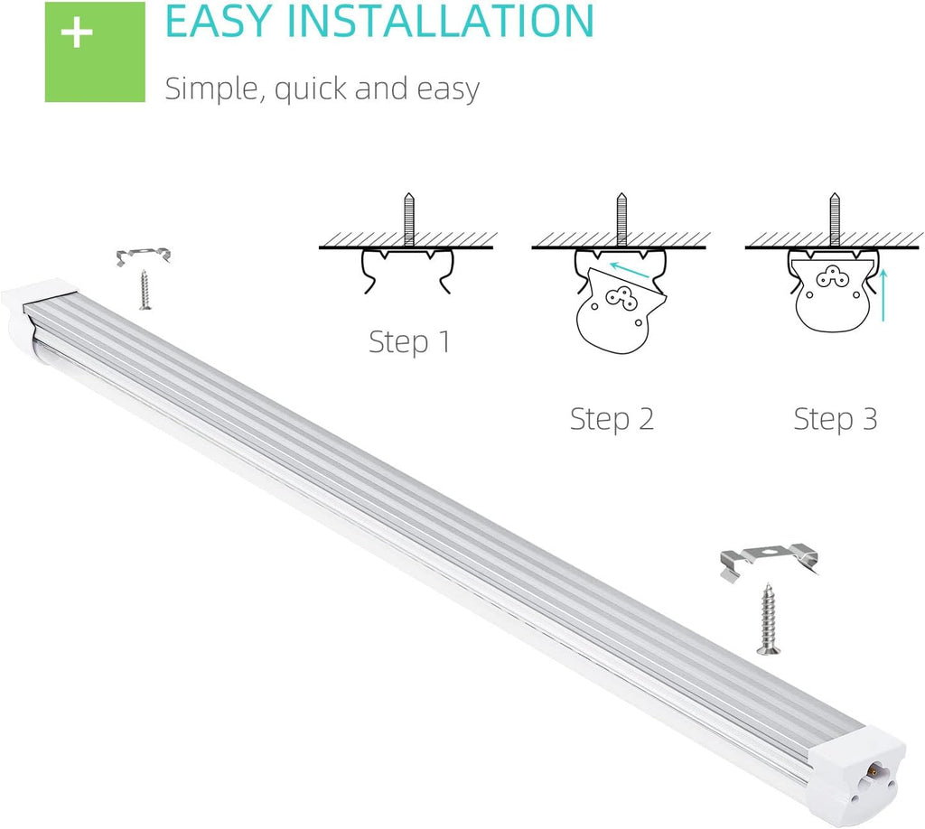2FT LED Shop Light, 25W 3100lm Super Bright 6500K, Clear Cover, V-Shape, Linkable T8 LED Fixture and Under Cabinet Lights for Workbench, Garage (2 Pack)