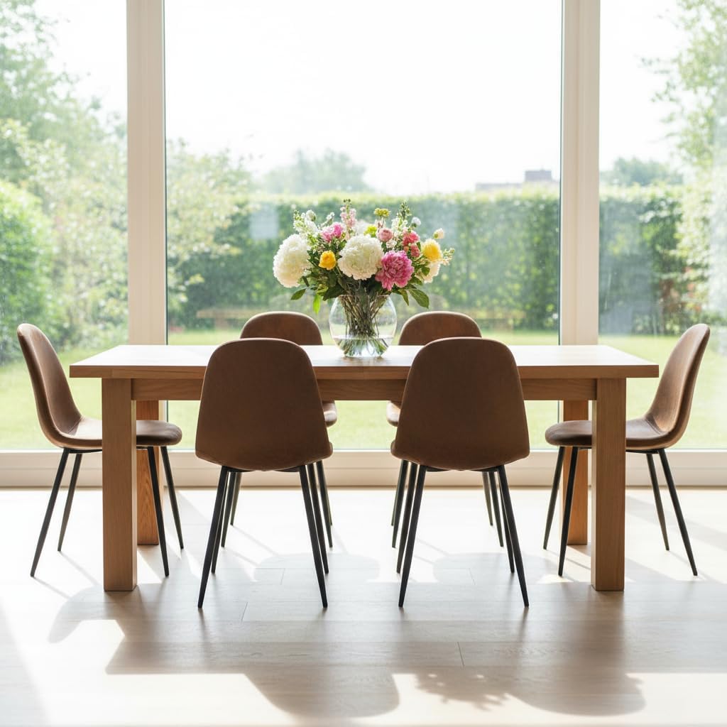 Homy Casa 6-Piece Suede Upholstered Dining Chairs Set of 6 – Armless Side Chairs with Padded Seat & Back, Metal Legs, Brown Accent Dining Room/Kitchen Seating