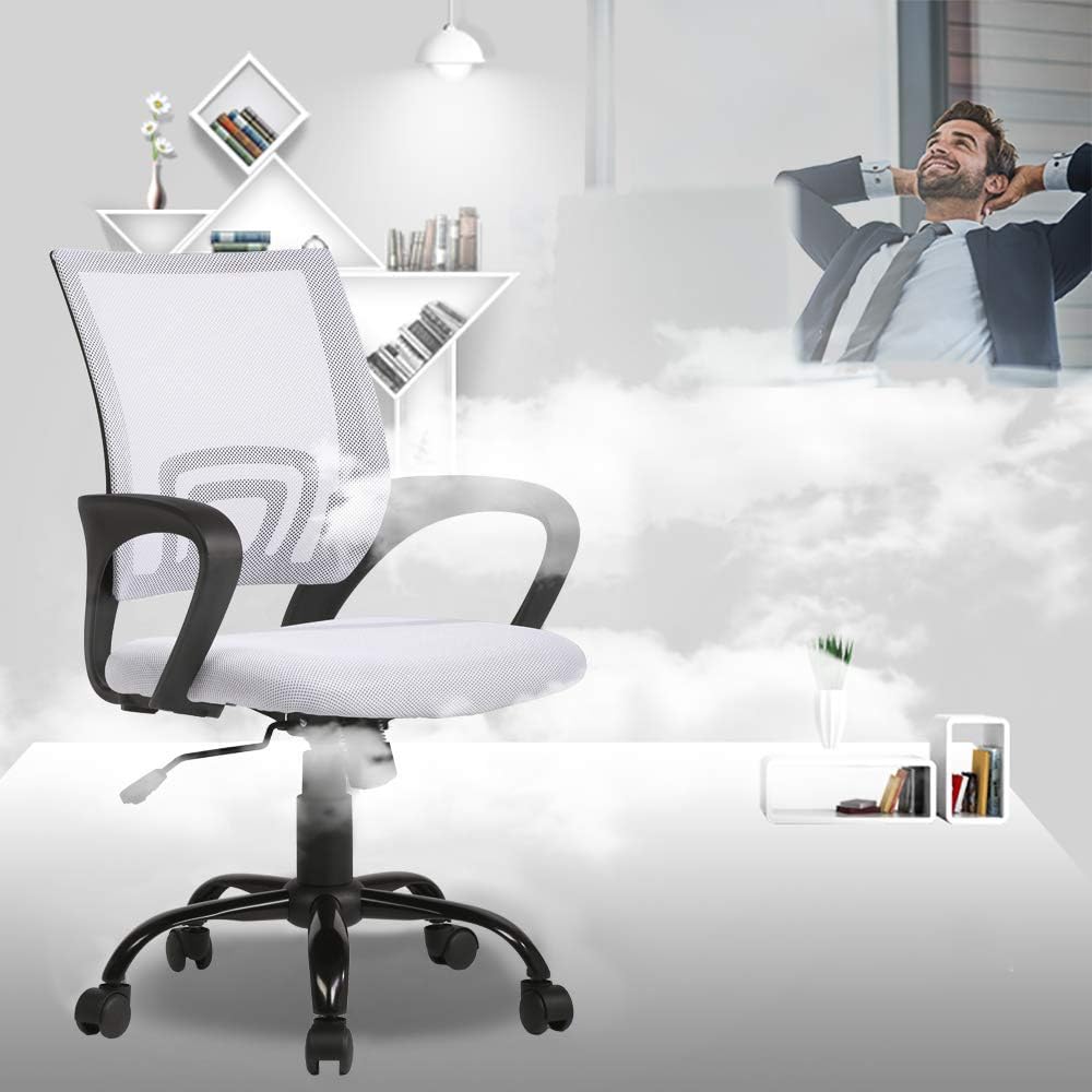 BestOffice Ergonomic Office Chair Mesh Cheap Desk Chair Task Computer Chair Lumbar Support Modern Executive Adjustable Rolling Swivel Chair for Back Pain, White