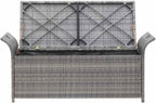 Poly Rattan Patio Storage Bench with Cushion Gray, 54.3 Inch Waterproof PE Storage Bench for Outdoor Use, Large Space with Removable Polyester Cover