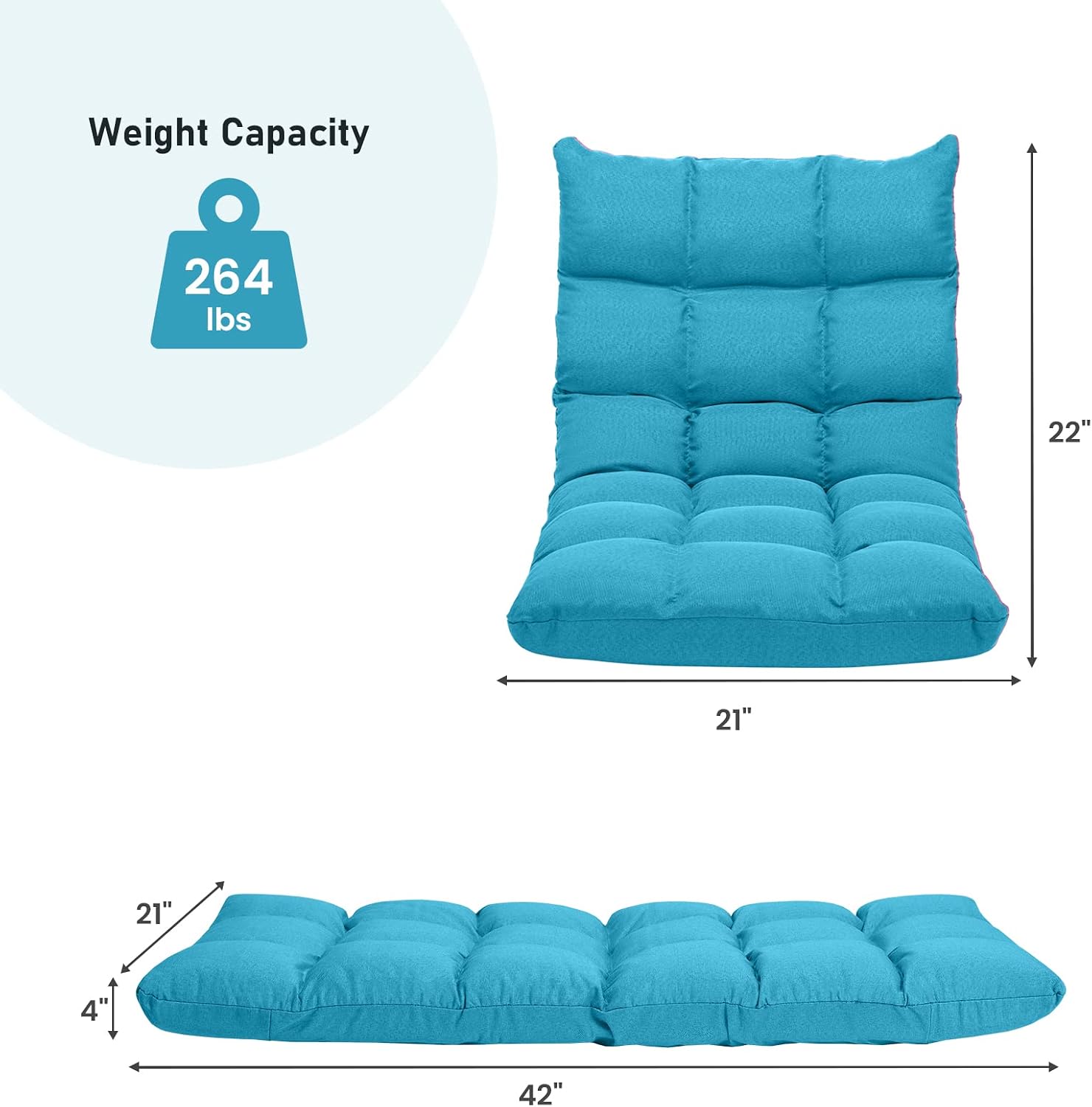 MAT EXPERT 14-Position Floor Chair, Floor Gaming Chair w/Resilience Sponge, Alloy Steel Frame, Padded Bed Couch Recliner, Floor Chair with Back Support for Reading, Meditating (Peacock Blue)