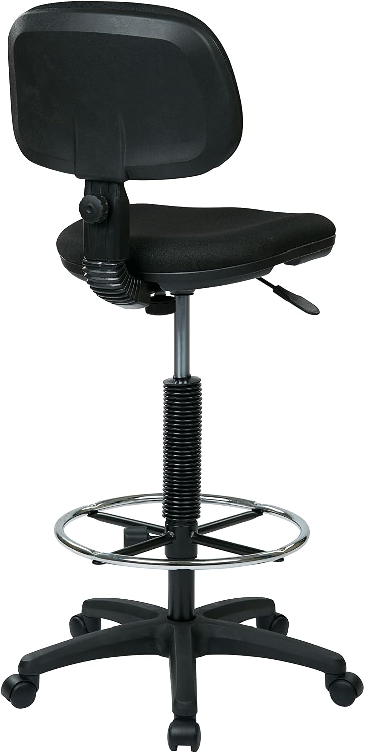 Office Star DC Series Adjustable Drafting Chair with Foot Ring and Sculptured Foam Seat, Icon Black Fabric