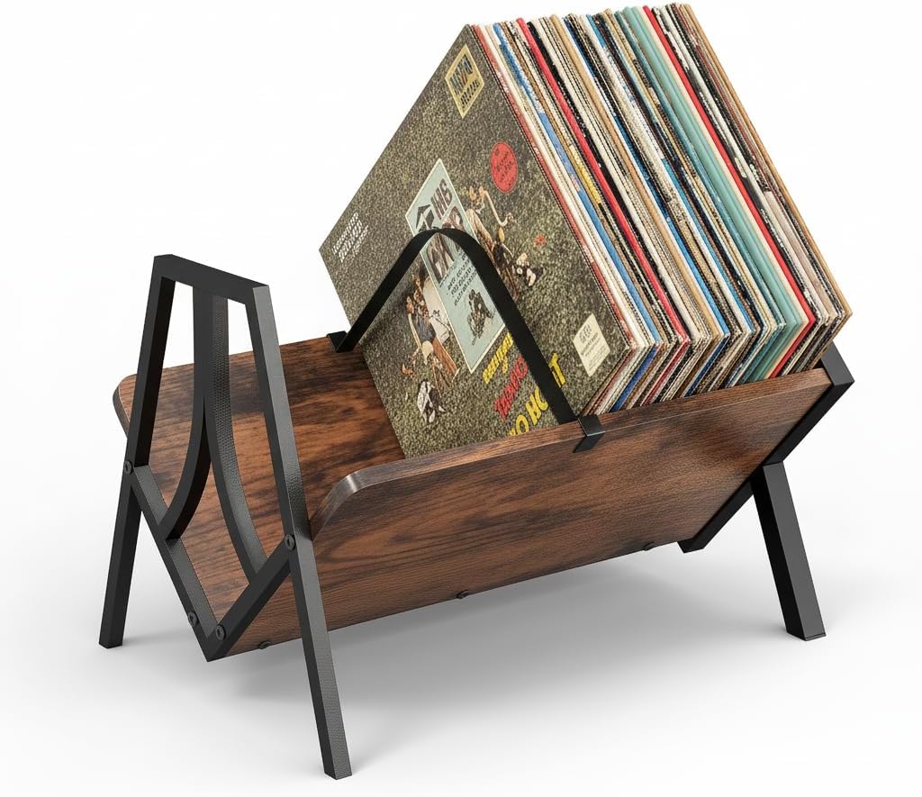 Vinyl Record Storage Rack for 50 LPs, Vinyl Record Album Holder Heavy-Duty Record Storage Shelf with Handles, Record Holder, Multi-Purpose Organizer