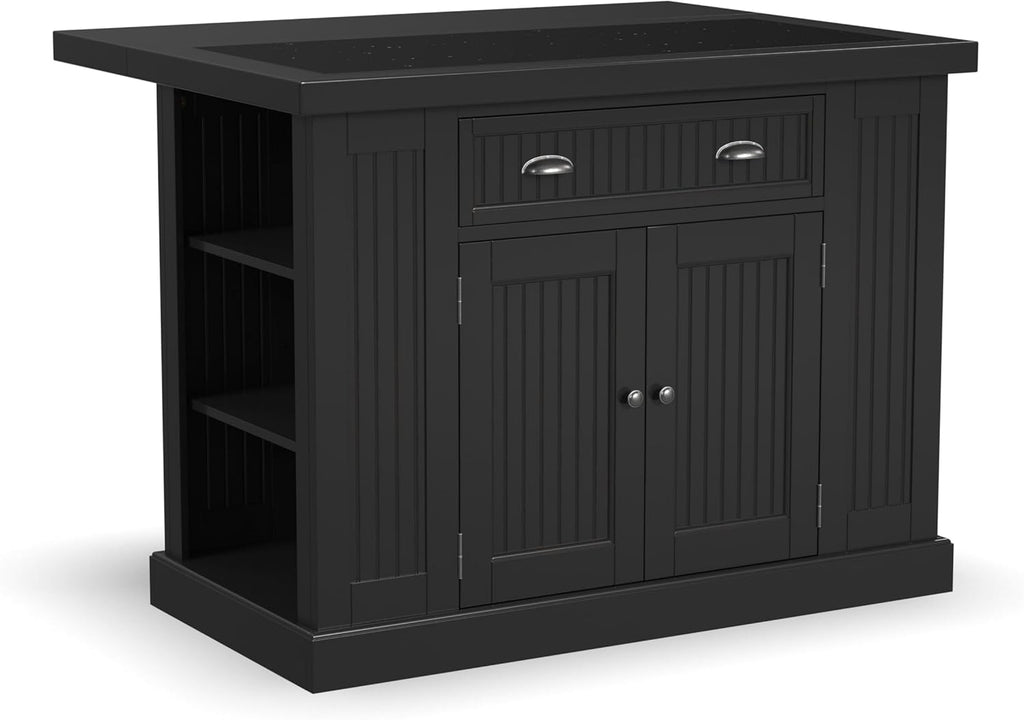 Homestyles Nantucket Distressed Black Kitchen Island with Black Granite and Wood Drop Leaf Breakfast Bar, 48"W