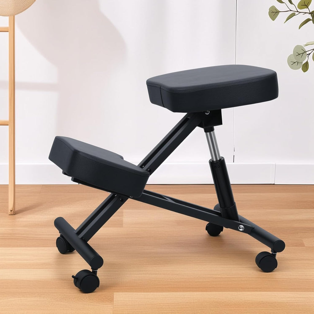 YOXIER Kneeling Chair,Meditation Chair,Posture Chair to Relieve Neck & Back Pain, Brake and Smooth Gliding Casters, Knee Chair Ergonomic,Posture Office Chair with an Angled Seat and Casters Black