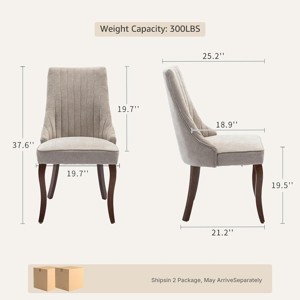 High Back Side Chairs Set of 4, Upholstered Dining Chairs for Kitchen and Dining Room, Mid-Century Modern Fabric Seating with Solid Wood Legs, Beige