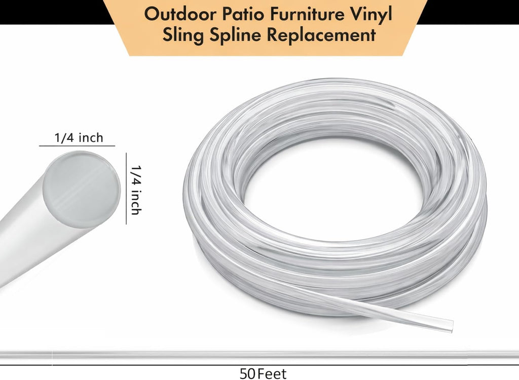 50 FT Vinyl 1/4" Sling Spline for Sling Chair Spline Repair Outdoor Patio Furniture Replacement Awning & Sling Chair Spline Cording Sling Chair Spline Replacement