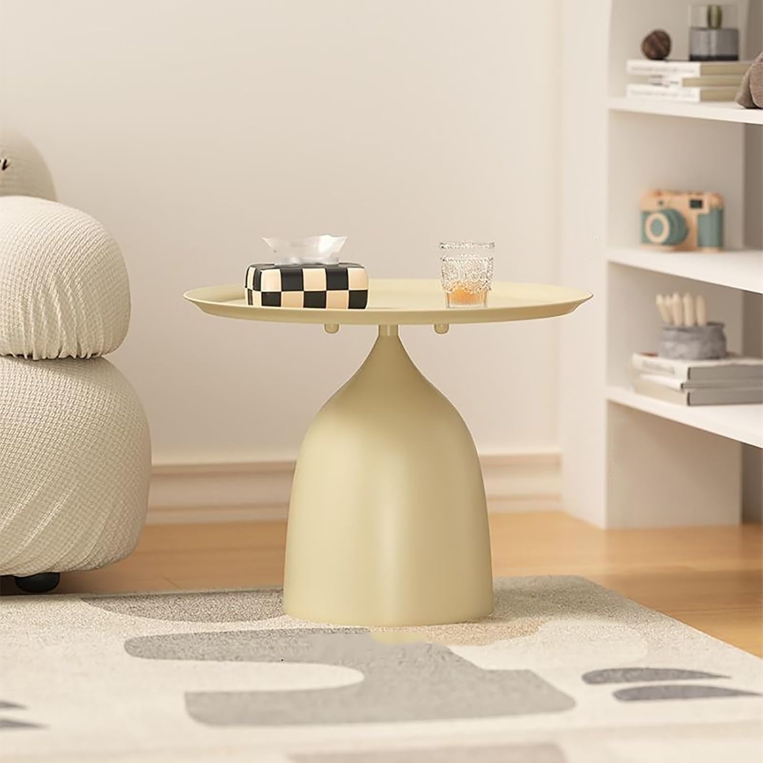 Round Nesting Coffee and End Table Set of 2 Lightweight Metal Nightstands Vintage Industrial Design for Living Room Home Furnishing(White)