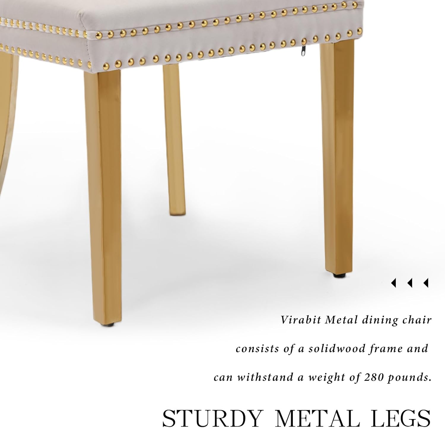 Velvet Dining Chair Set of 2,Upholstered Tufted Dining Room Chair with Nailhead Trim and Stainless Steel Gold Leg for Kitchen,Beige