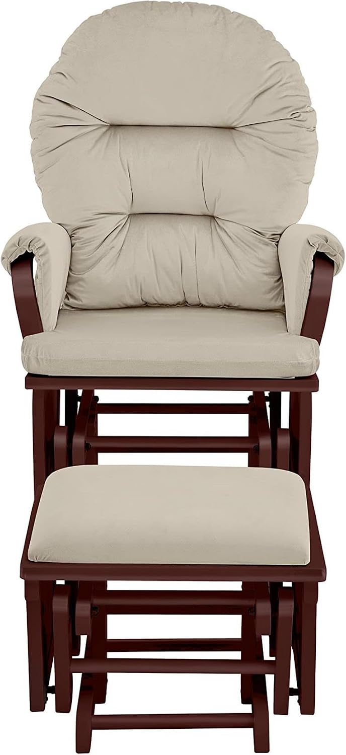 Suite Bebe Madison Nursery Rocking Chair with Ottoman, Wooden Glider for Baby Nursing, Smooth Gliding Rocker, Espresso and Beige