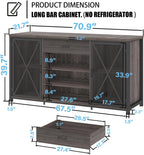 LVB Long Bar Cabinet with Fridge Space, Farmhouse Big Liquor Cabinet with Drawer Storage, Rustic Wood Metal Large Wine Cabinet with Rack, Modern Sideboard Buffet for Kitchen Dining Room, Gray, 70 Inch