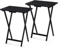 PJ Wood 2-Pack Folding TV Tray Set, Black - Collapsible Portable Snack Serving Tables, Home Furniture for Living Room, Bedroom, and Kitchen