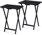 PJ Wood 2-Pack Folding TV Tray Set, Black - Collapsible Portable Snack Serving Tables, Home Furniture for Living Room, Bedroom, and Kitchen