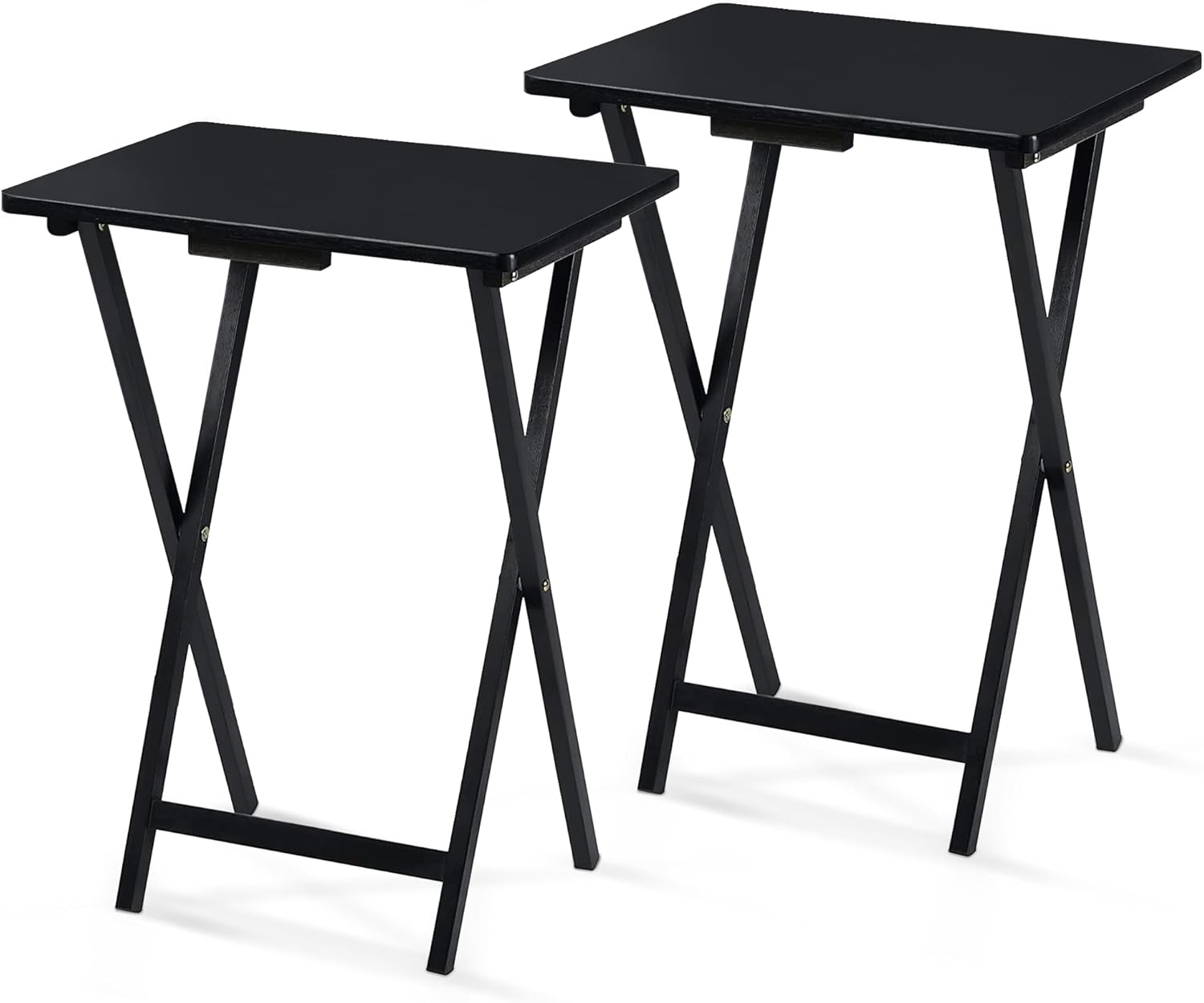 PJ Wood 2-Pack Folding TV Tray Set, Black - Collapsible Portable Snack Serving Tables, Home Furniture for Living Room, Bedroom, and Kitchen