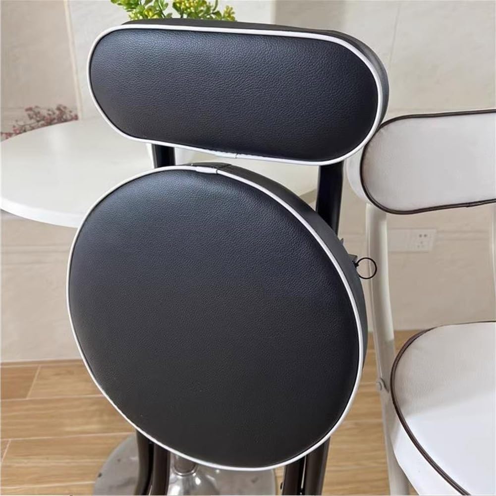 Portable Folding Stool with Padded Seat Backrest and Footrest Foldable Bar Chair for Adults Collapsible Round(Black,Sitting Height:60cm/24)