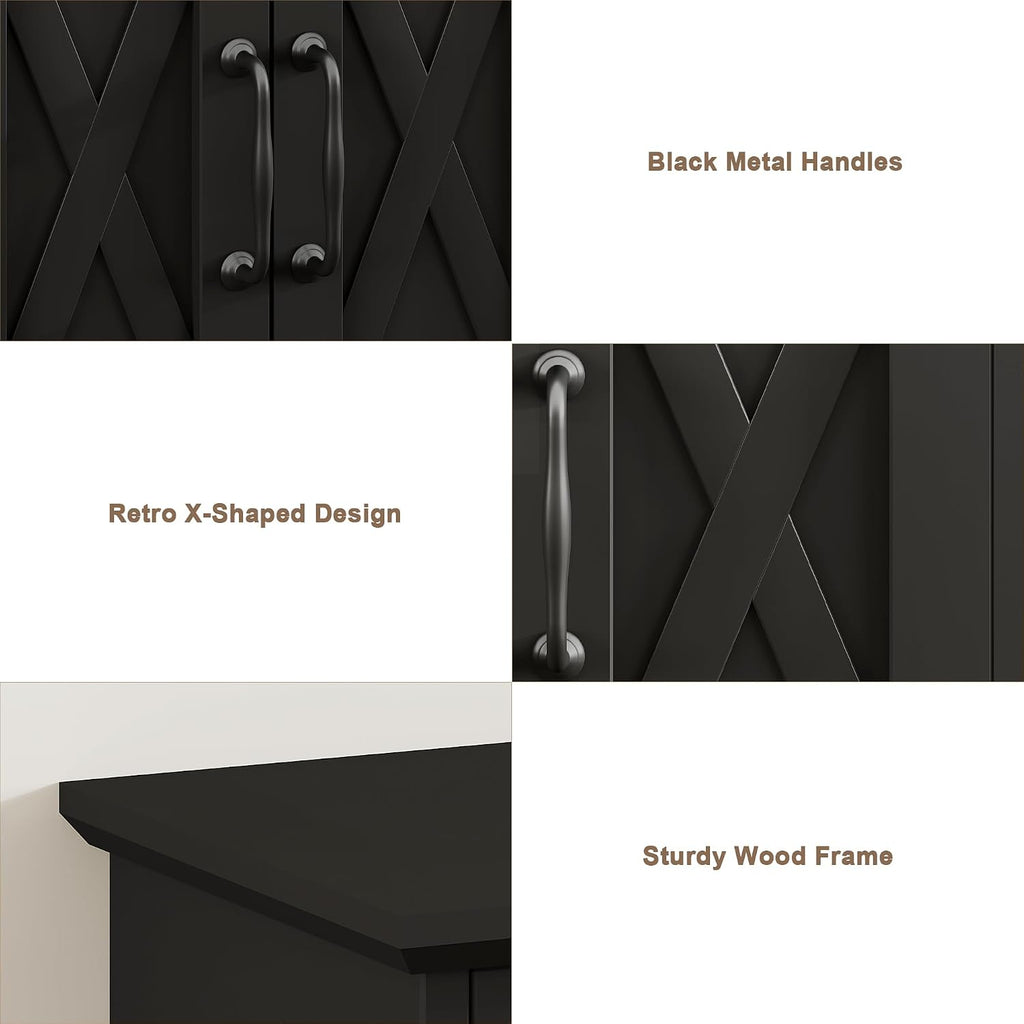 ChooChoo Farmhouse Medicine Cabinet, Bathroom Wall Cabinet with Adjustable Shelf, Towel Bar, 3 Hooks, Over The Toilet Storage Cabinet for Bathroom, Kitchen, Black