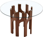 Round Dining Table,46 Inch Glass Kitchen Dining Room Table with Wooden Walnut Pedestal Base,Modern Circle Clear Glass Top 4-6 Person Dinner Table for Small Spaces Home/Apartment