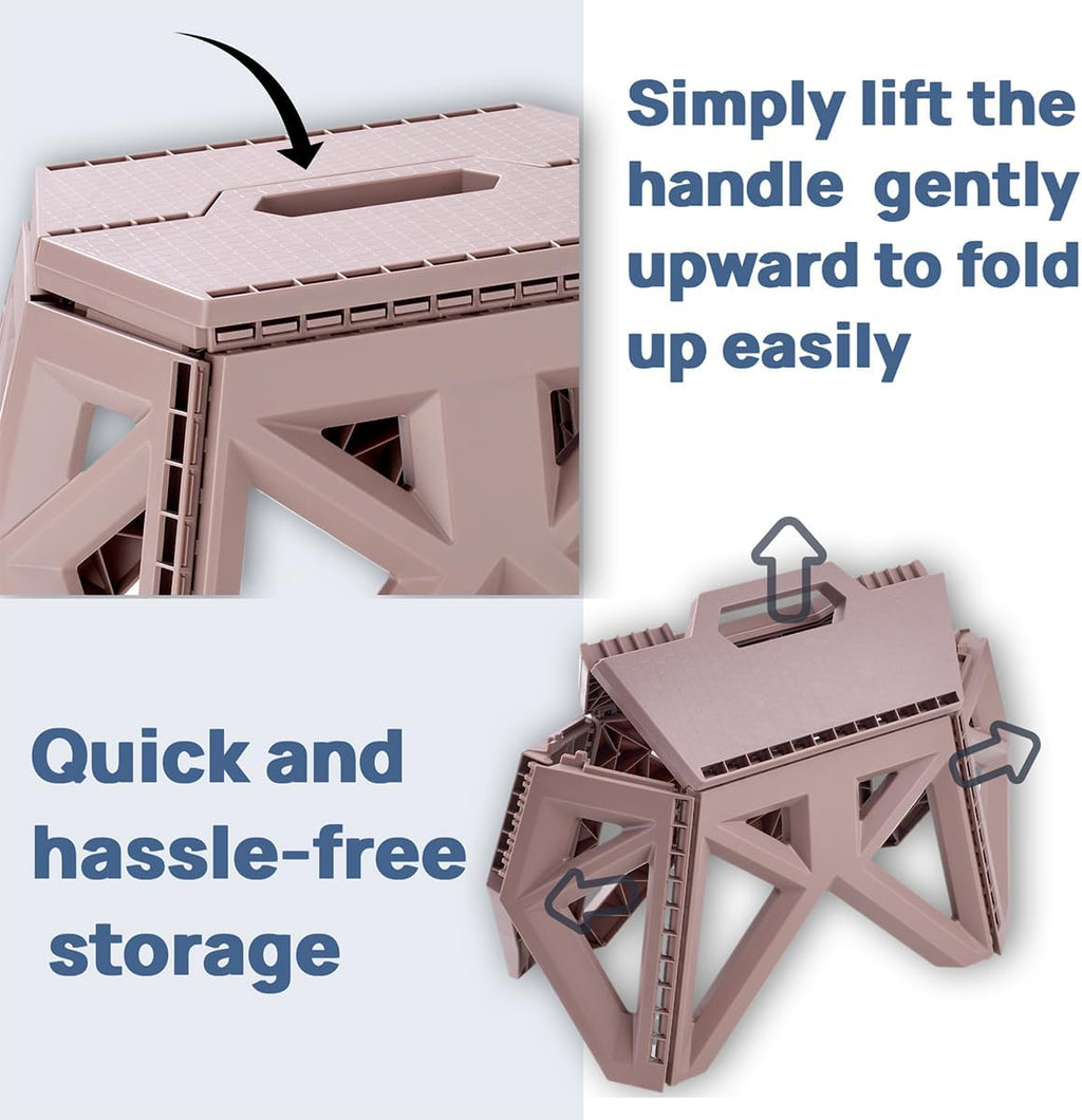 9.2" Foldable Step Stool - 300lb Capacity, Non-Slip Surface | Portable Collapsible Stool Chair for Kitchen, Bathroom, Camping, Fishing | No Assembly Required, Folding Stool, Brown 1 Piece