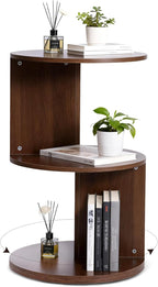 Wood 2-Tier 360° Rotating Bookshelf, Narrow Corner Bookcase & Accent Table, Floor Standing Storage Rack for Kids Bedroom Living Room, Space Saving