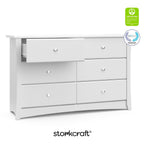 Storkcraft Crescent 6-Drawer Dresser, White | GREENGUARD Gold Certified, White Dresser for Bedroom, Kids & Nursery Storage Chest, Safety Interlocking Drawers, Kids Bedroom