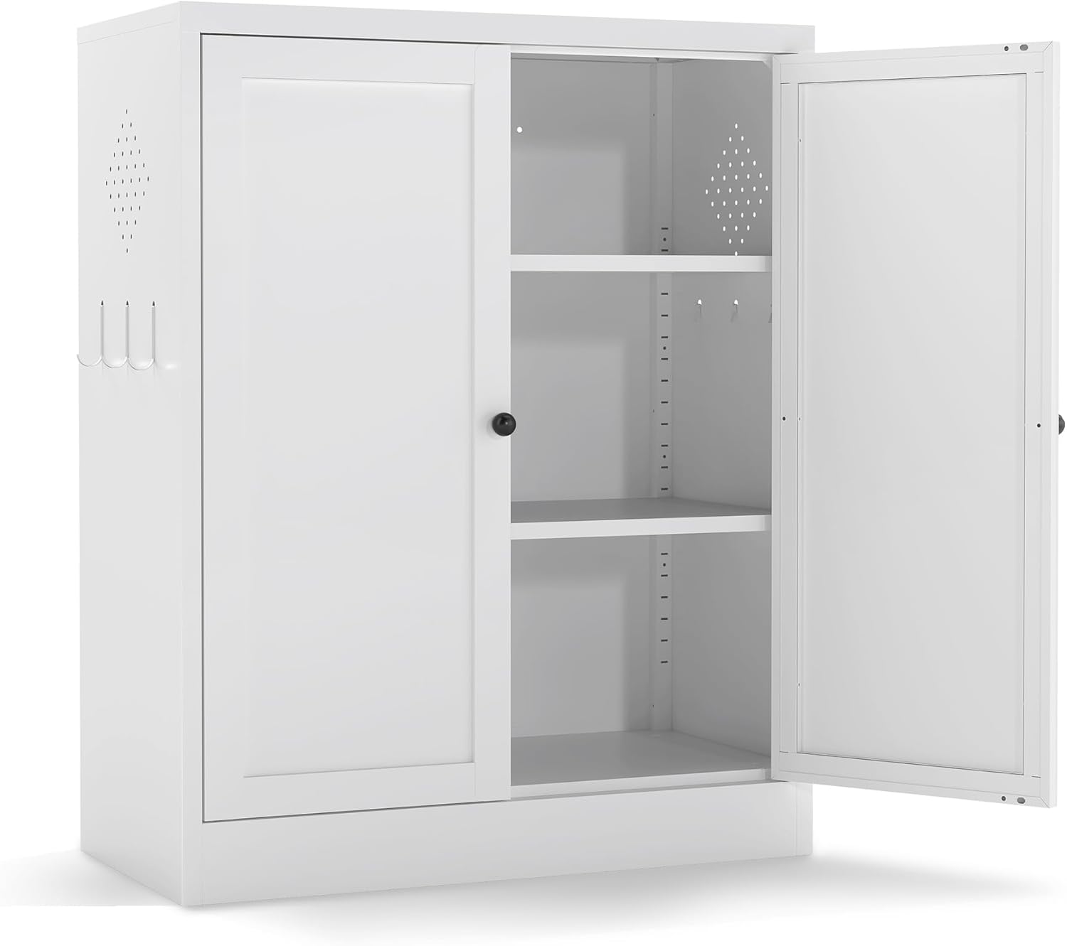 White Steel Pantry Cabinet with 2 Adjustable Shelves, Metal Storage Cabinets for Kitchen, Living Room, Bathroom, Heavy Duty Freestanding Utility Cabinet, Assembly Require
