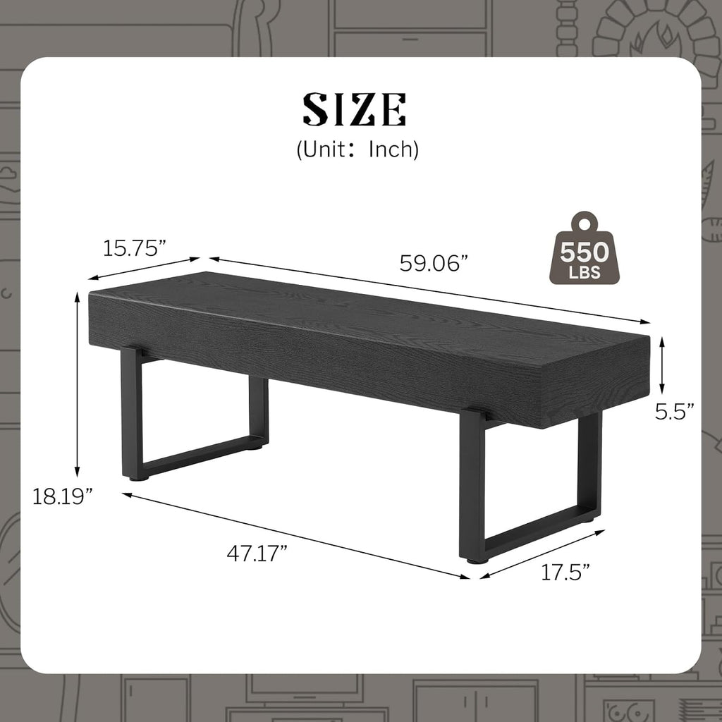 59" Wood Bench for Bedroom End of Bed, Farmhouse Indoor Kitchen Table Benches,Versatile Modern Shoe Bench for Entryway, Black