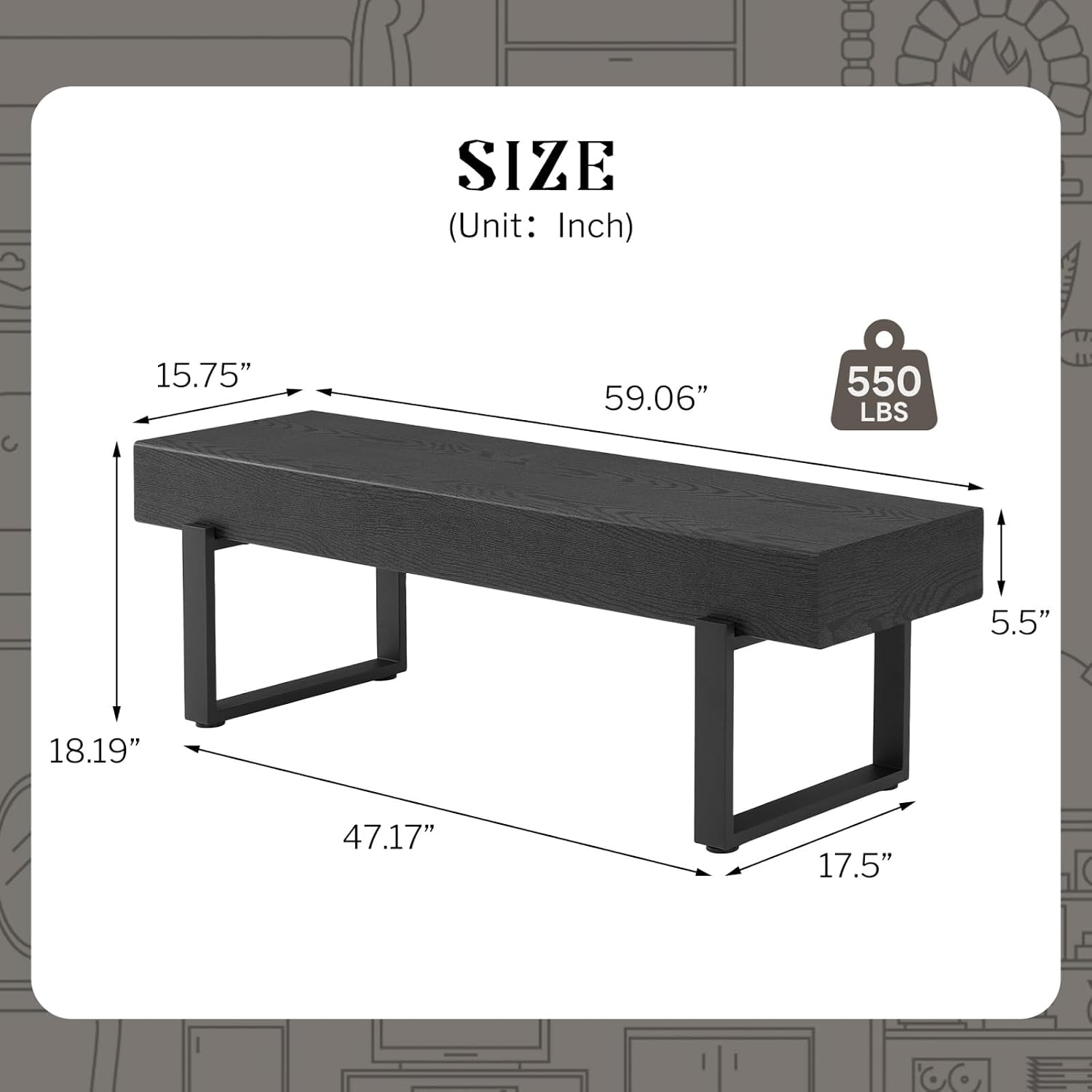 59" Wood Bench for Bedroom End of Bed, Farmhouse Indoor Kitchen Table Benches,Versatile Modern Shoe Bench for Entryway, Black