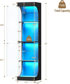 Hzuaneri Glass Display Cabinet 4-Tier Display Case with RGB Lights Black | Curio Cabinet Adjustable Glass Shelves, Human Body Sensor, Press-To-Open Doors Storage Cabinets Showcase For Collectibles