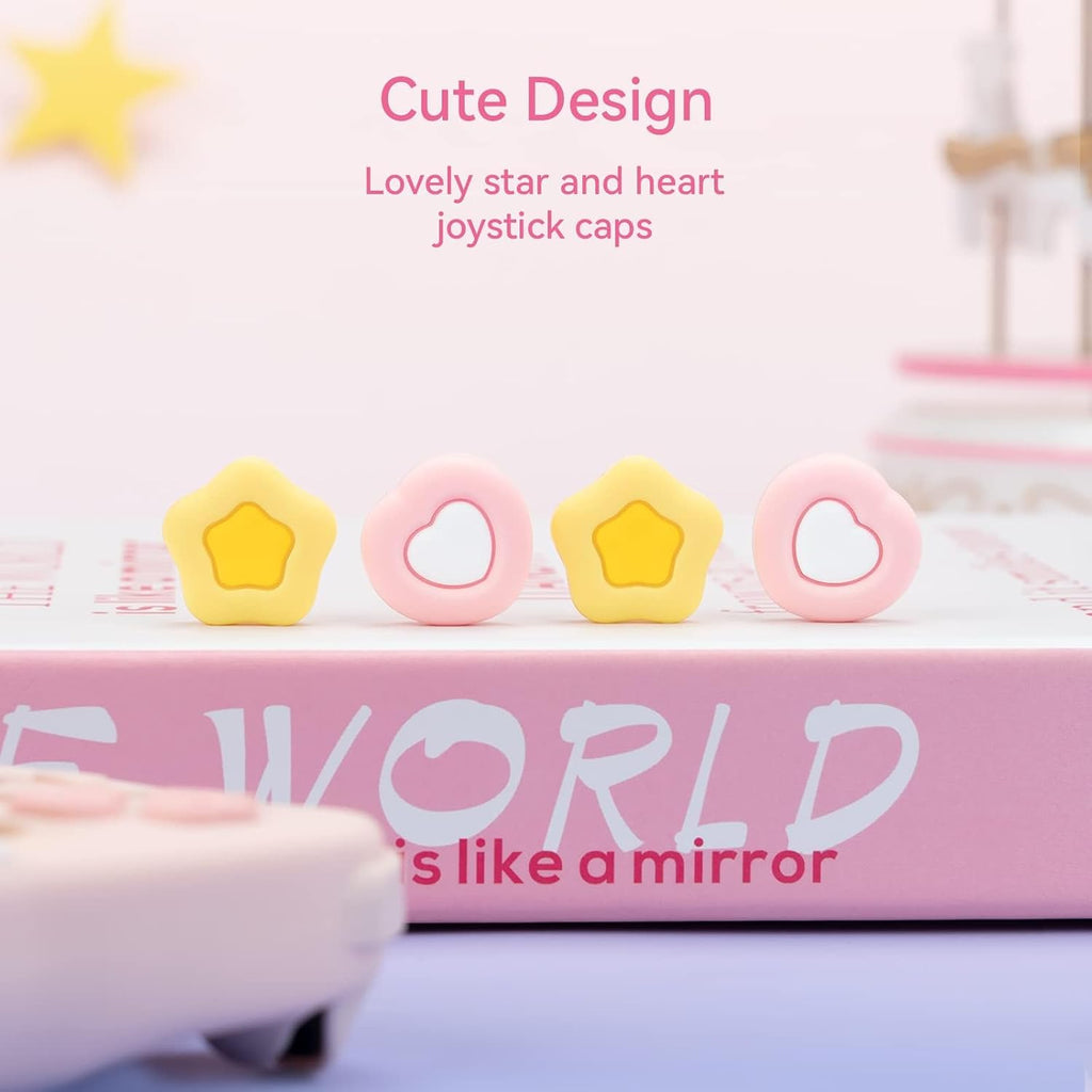 GeekShare Cute Silicone Joy Con Thumb Grip Caps, Joystick Cover Compatible with Switch/OLED/Switch Lite,4PCS - Cream Heart