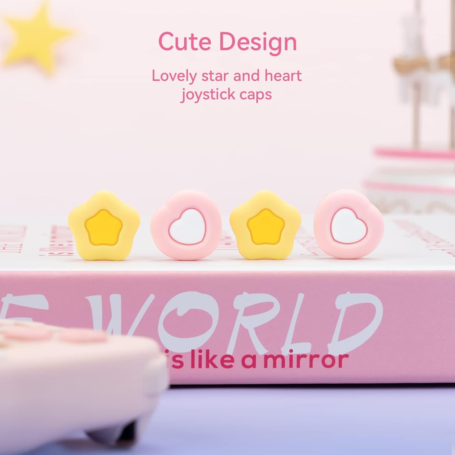 GeekShare Cute Silicone Joy Con Thumb Grip Caps, Joystick Cover Compatible with Switch/OLED/Switch Lite,4PCS - Cream Heart