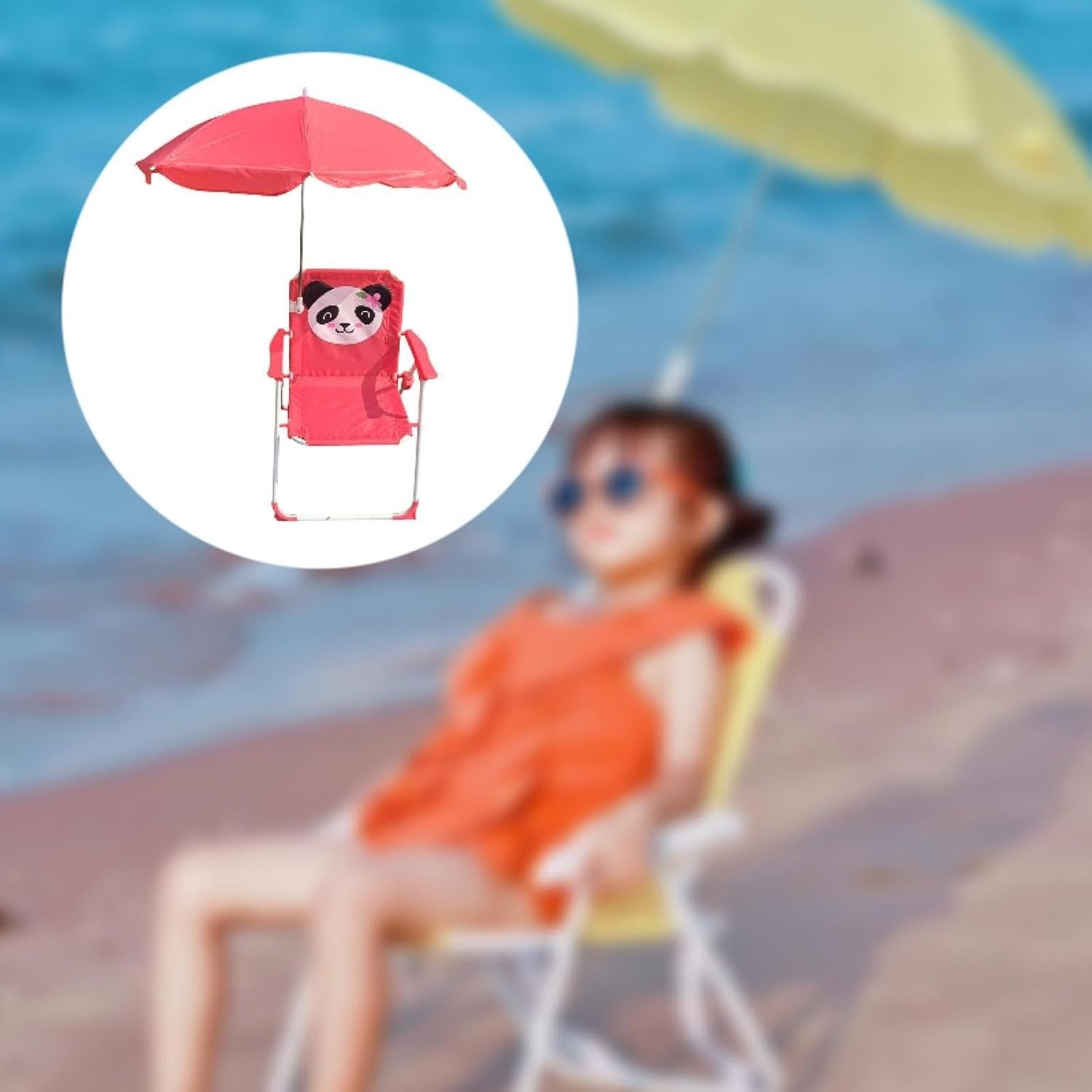 harayaa Child Beach Chair Outdoor Foldable Recliner Kids Seat with Sun Protection Umbrella Oxford Cloth Steel Pipe Suitable for Baby Hiking Garden, Red