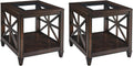 Set of 2 Large Solid Wood End Tables with Tempered Glass Top, 28" x 24" Farmhouse Side Tables, Vintage Walnut for Living Room, Bedroom, Office