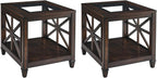 Set of 2 Large Solid Wood End Tables with Tempered Glass Top, 28" x 24" Farmhouse Side Tables, Vintage Walnut for Living Room, Bedroom, Office